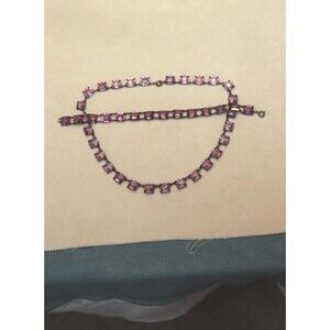 Art Deco Sterling Riviere Necklace Bracelet Set Amethyst Glass Square Stones